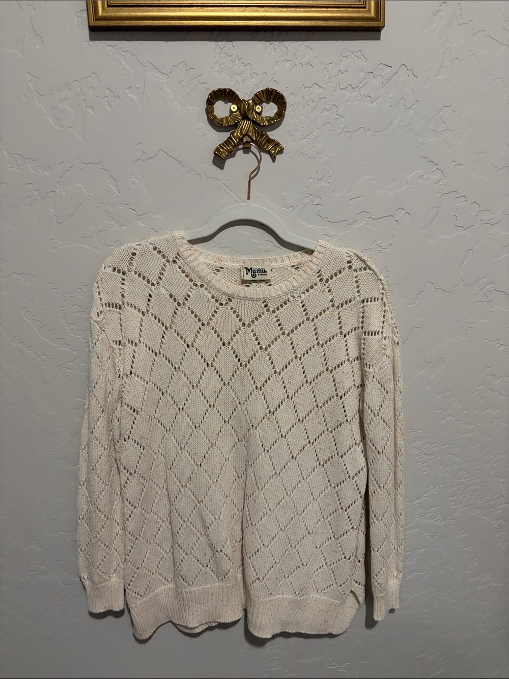 Show Me Your MuMu Cream Open-Knit Crewneck Sweater